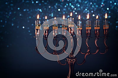 Low key Image of jewish holiday Hanukkah background Stock Photo