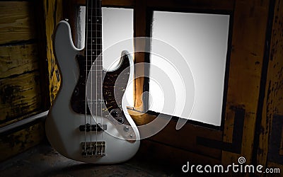 Low key photo with old vintage bass Stock Photo