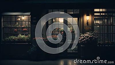 Low light source at night Nobody's flower store creative Generative AI Stock Photo