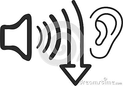 Low noise level icon, Low sound black vector icon. Vector Illustration