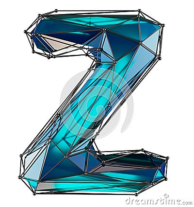 Low Poly Alphabet Letter Z. Blue color Isolated white Stock Photo
