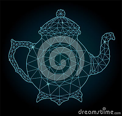 Low poly art with blue starry ancient teapot Vector Illustration