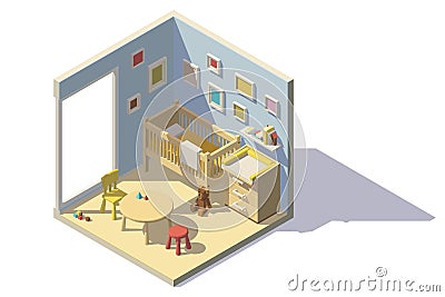 Low poly baby room Vector Illustration