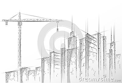 Low poly building under construction crane. Industrial modern business technology. Abstract polygonal geometric 3D Vector Illustration