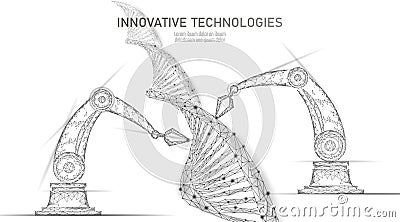 Low poly chemical DNA synthesis science concept. Polygon lab chemistry genetic engineering reactor. Modern innovation Vector Illustration