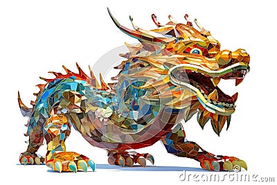 Low poly Chinese traditional dragon masterpiece made of 3d stained glass Stock Photo