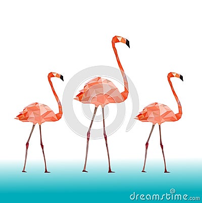 Low poly colorful Flamingo bird on blue back ground,animal geometric concept,vector Vector Illustration