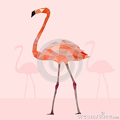 Low poly colorful Flamingo bird on pink back ground,animal geometric concept,vector Vector Illustration