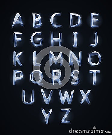 Low poly cristal alphabet font Vector Illustration