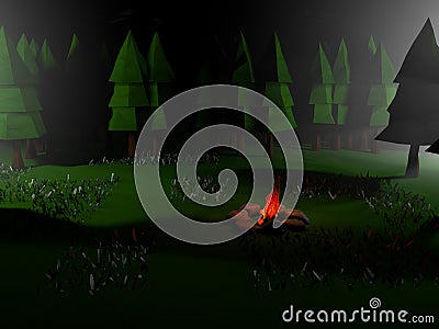 Low poly 3D night landscape scene Stock Photo