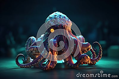low poly 3D octopus, front facing, led color background, colorful, intricate detail texture, 3d render, unreal engine AI generated Stock Photo