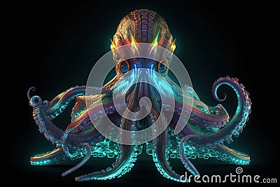 low poly 3D octopus, front facing, led color background, colorful, intricate detail texture, 3d render, unreal engine AI generated Stock Photo