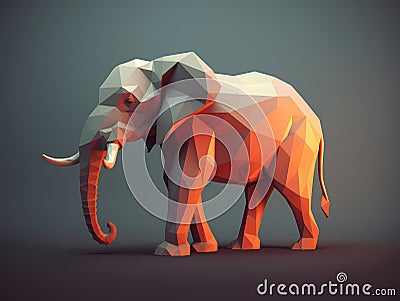 Low poly elephant portrait on dark background, AI generated Stock Photo