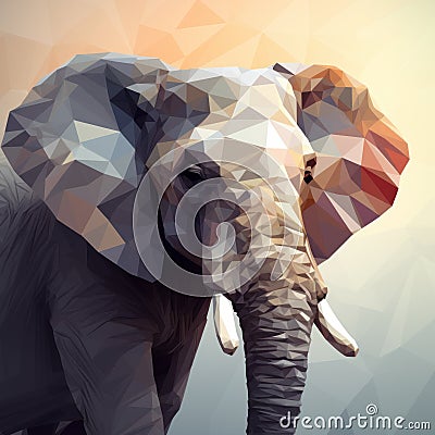 Low Poly Elephant Portrait In Surreal Style Cartoon Illustration