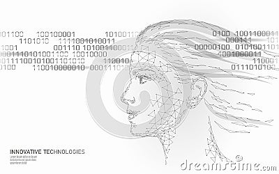 Low poly female human face biometric identification. Recognition system concept. Personal data secure access scanning Vector Illustration