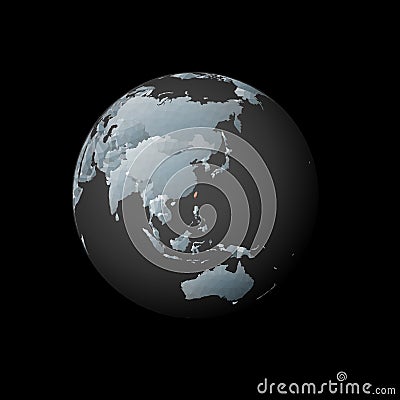 Low poly globe centered to Taiwan. Vector Illustration