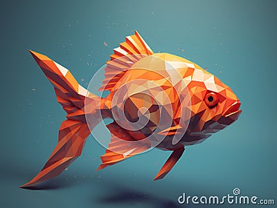 Low poly goldfish on a blue background, generated by AI Stock Photo
