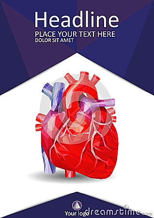 Low poly human heart book cover. Academic design. Vector. Vector Illustration