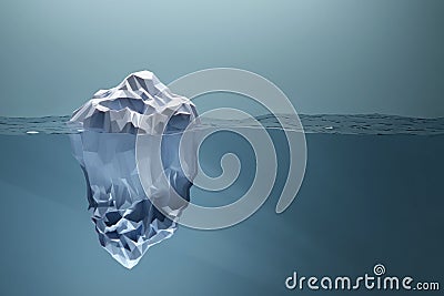 Low poly iceberg floating in water. Huge hidden part. Illustration. 3d render Stock Photo
