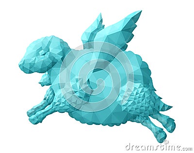 Low poly illustration with light blue flying sheep Vector Illustration