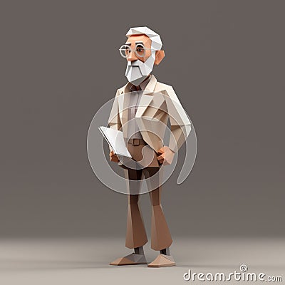 Low Poly Illustration Of A White Dressed Old Man Stock Photo