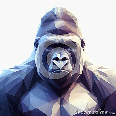 Low poly image of Gorilla on solid white bright background. ai generative Stock Photo