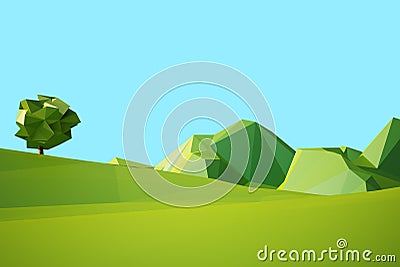 Low poly landscaped with lawn and trees Stock Photo