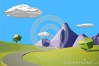 Low poly landscaped with lawn and trees Stock Photo