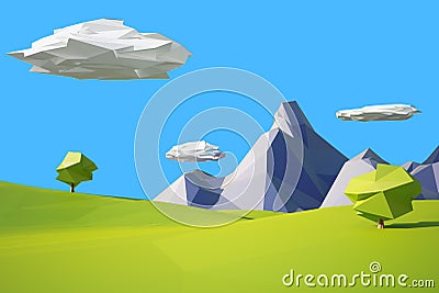 Low poly landscaped with lawn and trees Stock Photo