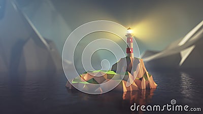 Low poly lighthouse Cartoon Illustration