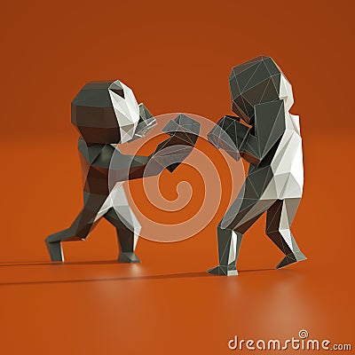 Low poly man , sport boxing 3D rendering Stock Photo