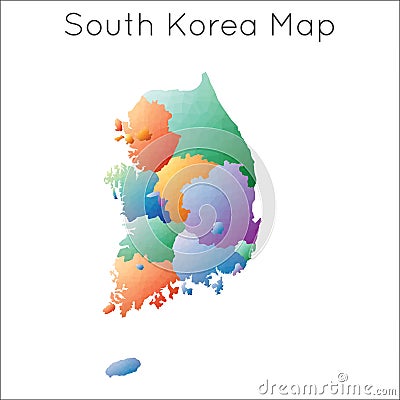 Low Poly map of South Korea. Vector Illustration