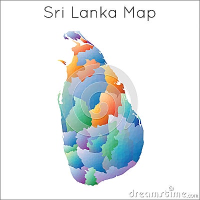 Low Poly map of Sri Lanka. Vector Illustration