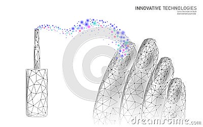 Low poly modern nail polish care technology. Innovative spa salon mani hand fingertips strengthener formula. Nail Vector Illustration