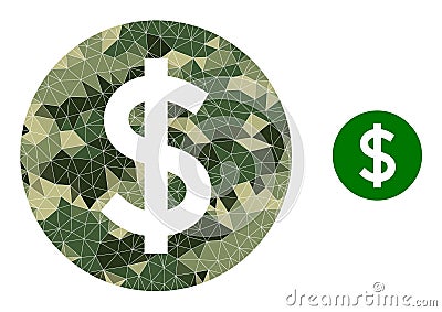 Low-Poly Mosaic Price Icon in Camouflage Army Colors Vector Illustration