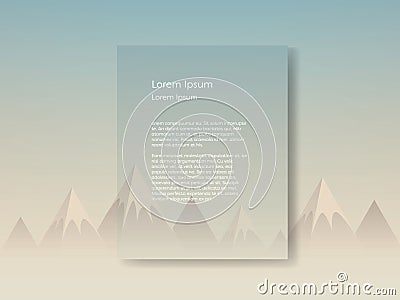 Low poly mountain landscape scene in morning sunrise haze with blank space for text. Cartoon Illustration