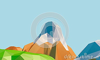 Low-Poly Mountain Landscape winter Cartoon Illustration