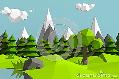 Low poly mountains landscape Stock Photo