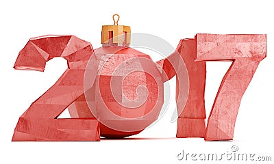 Low poly 2017 New year digits isolated on white background Stock Photo