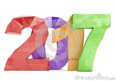Low poly 2017 New year digits on white background Stock Photo