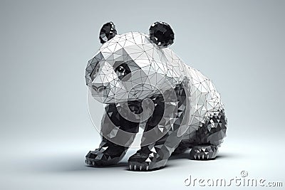 Low poly origami panda isolated on white background. 3d rendering generative ai Stock Photo