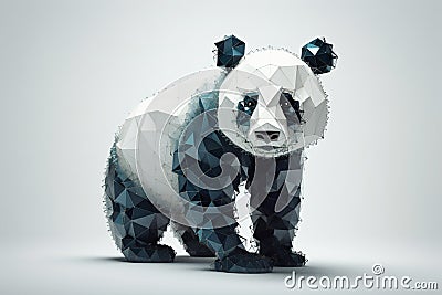 Low poly origami panda isolated on white background. 3d rendering generative ai Stock Photo