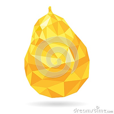 Low poly pear icon. Yellow sign, white background. Symbol nature, fresh. Triangular polygonal object. Vector Illustration