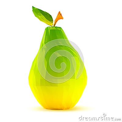 Low poly pear with stem and leaf Stock Photo