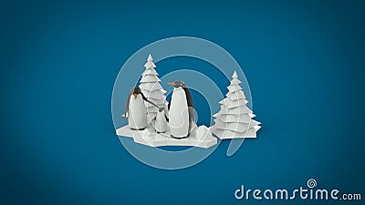 Low poly penguin family 3d render illustration Cartoon Illustration