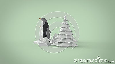 Low Poly Penguin family 3d illustration Cartoon Illustration