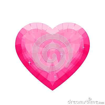 Low poly pink brilliant heart with sparkles Cartoon Illustration