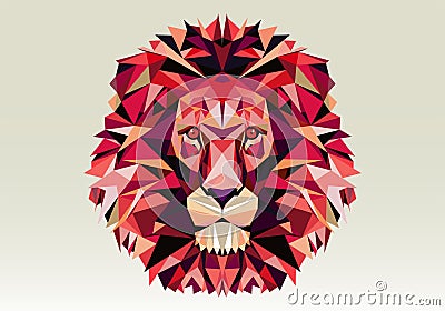 Low poly pink lion head Cartoon Illustration