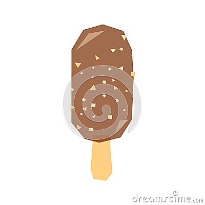 Chocolate covered ice cream with nuts crumbs, vector on isolatd white background Vector Illustration