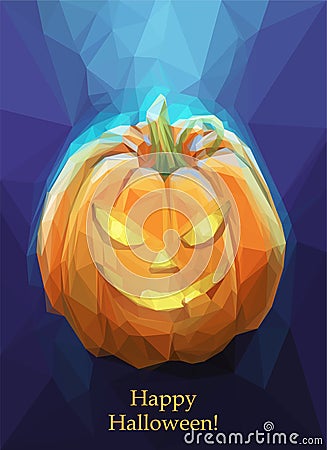 Low poly polygon pumpkin for Halloween Vector Illustration
